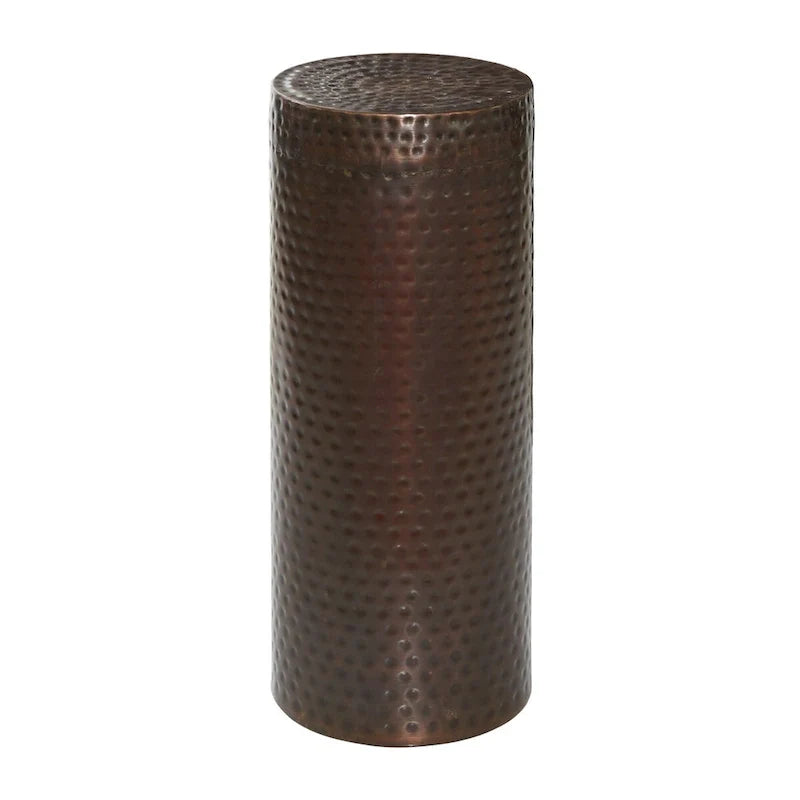 Set of 4 Brown Metal Abstract Tall Slim Pedestal Tables with Grooved Shell or Hammered Finish - Roche River Decor 9