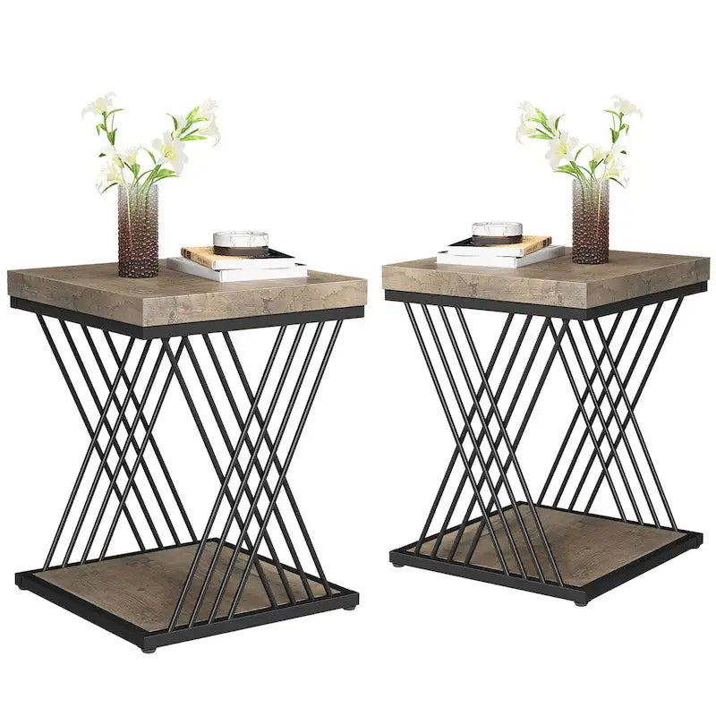 Modern Square End Table with Faux Marble Top and Metal Base 19