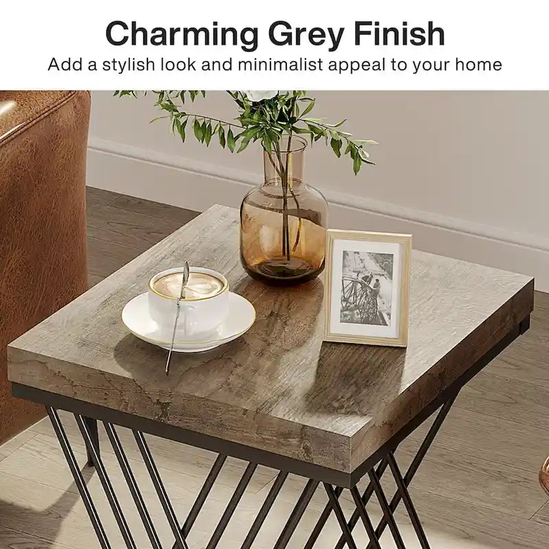 Modern Square End Table with Faux Marble Top and Metal Base 3