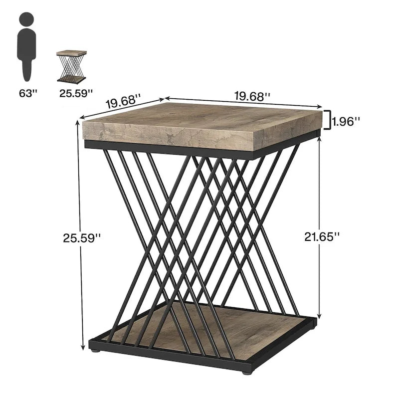 Modern Square End Table with Faux Marble Top and Metal Base 4