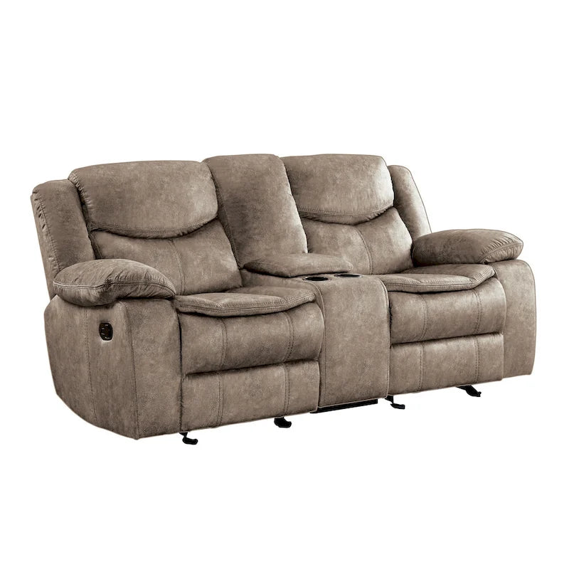 Joe 79-Inch Manual Dual Glider Recliner Loveseat with Console in Brown Microfiber 2