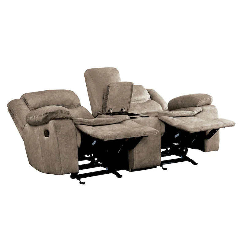 Joe 79-Inch Manual Dual Glider Recliner Loveseat with Console in Brown Microfiber 3