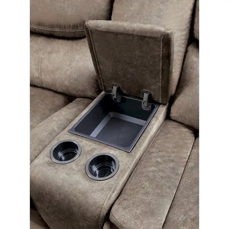 Joe 79-Inch Manual Dual Glider Recliner Loveseat with Console in Brown Microfiber 4