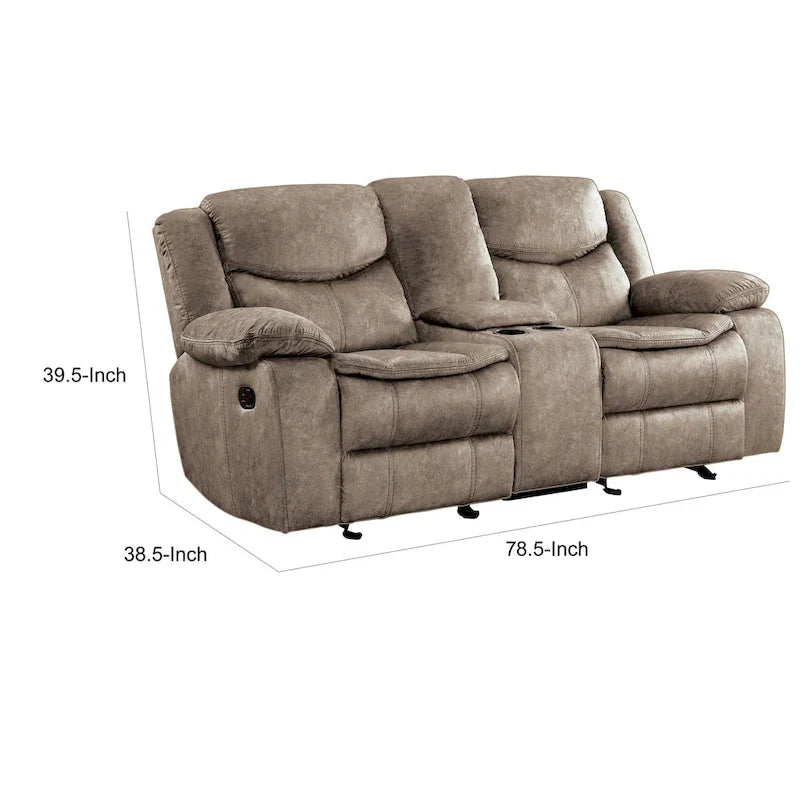 Joe 79-Inch Manual Dual Glider Recliner Loveseat with Console in Brown Microfiber 5