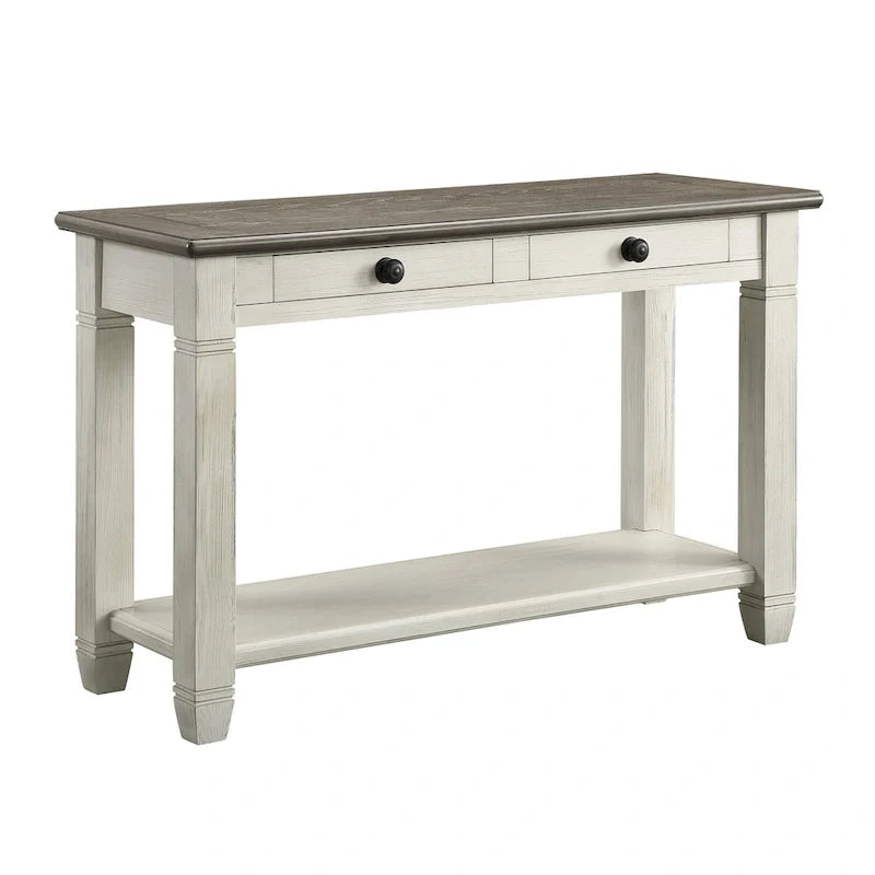 Rome 48-Inch Rectangular Sofa Table with 2 Drawers - White and Brown Solid Wood 1