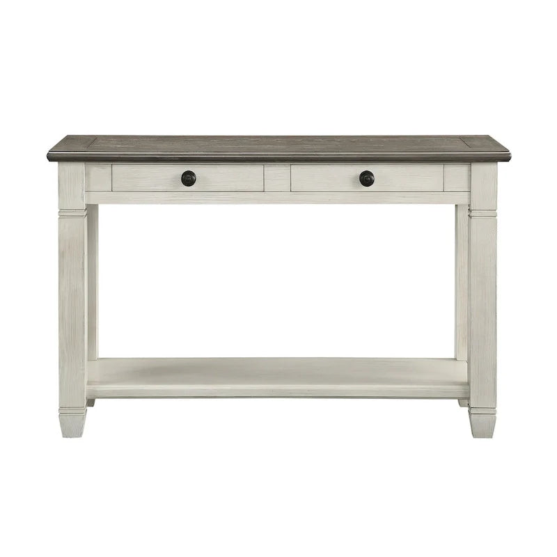 Rome 48-Inch Rectangular Sofa Table with 2 Drawers - White and Brown Solid Wood 2