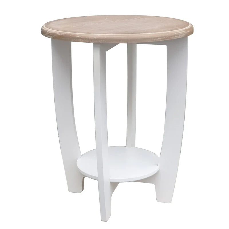Two-Tiered Round Wooden Side Table in White and Brown 2