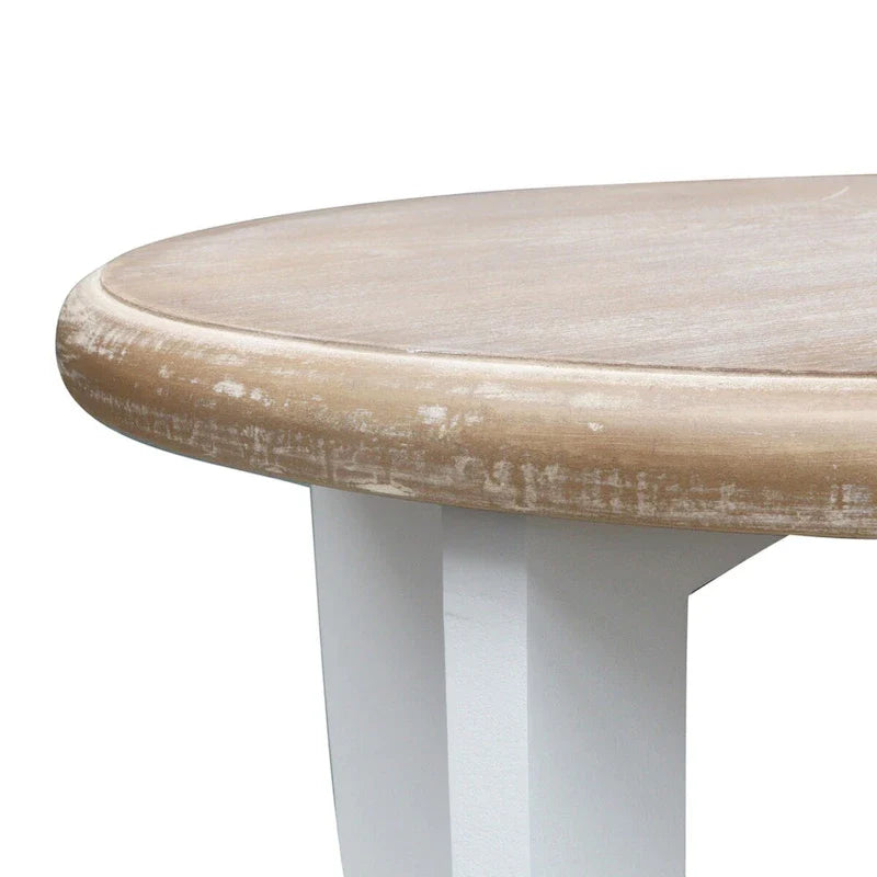 Two-Tiered Round Wooden Side Table in White and Brown 3