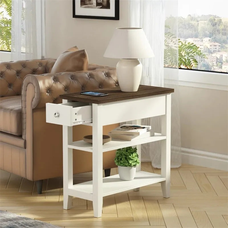 Compact End Table with Drawer and Shelf - Dimensions: 11.22D x 23.62W x 24.02H 26
