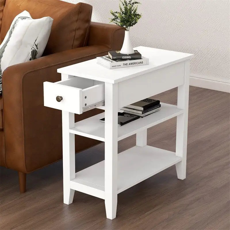 Compact End Table with Drawer and Shelf - Dimensions: 11.22D x 23.62W x 24.02H 28