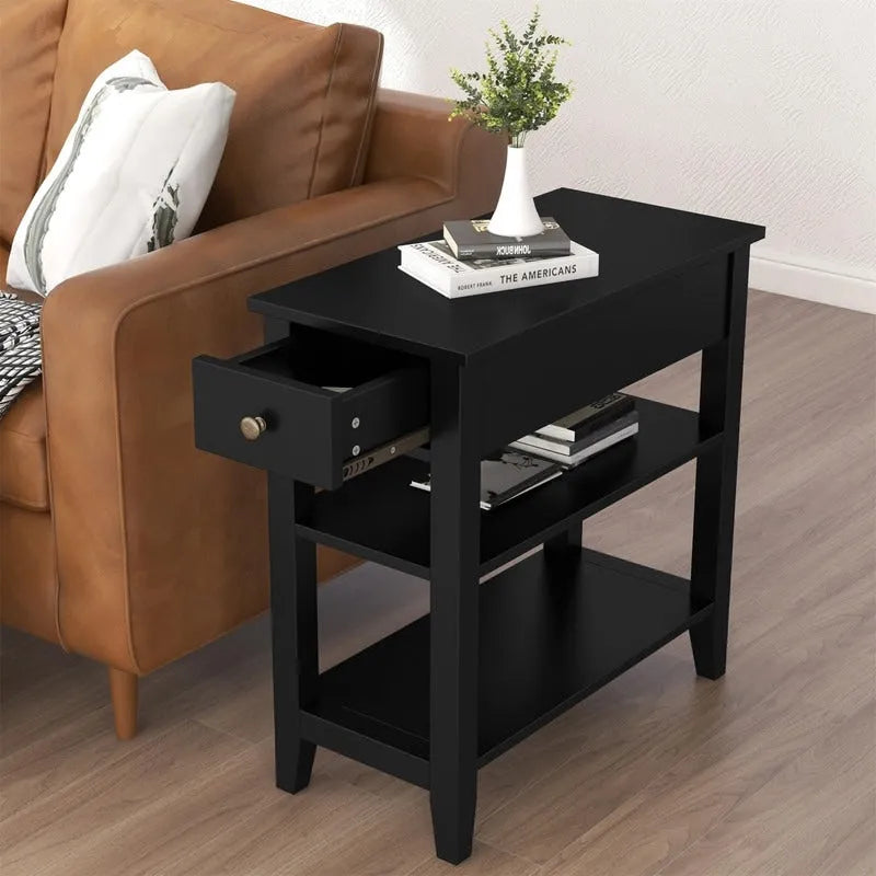 Compact End Table with Drawer and Shelf - Dimensions: 11.22D x 23.62W x 24.02H 1