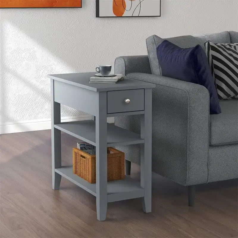 Compact End Table with Drawer and Shelf - Dimensions: 11.22D x 23.62W x 24.02H 3