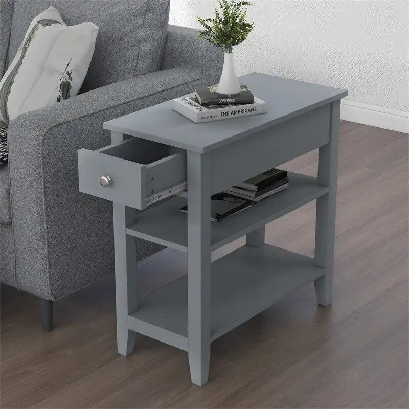 Compact End Table with Drawer and Shelf - Dimensions: 11.22D x 23.62W x 24.02H 8