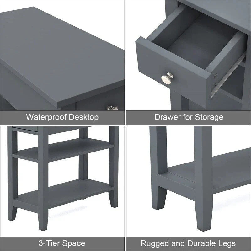 Compact End Table with Drawer and Shelf - Dimensions: 11.22D x 23.62W x 24.02H 9