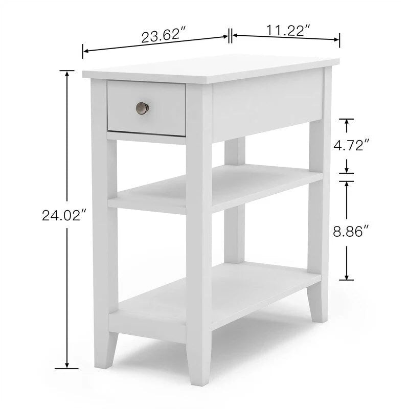 Compact End Table with Drawer and Shelf - Dimensions: 11.22D x 23.62W x 24.02H 10