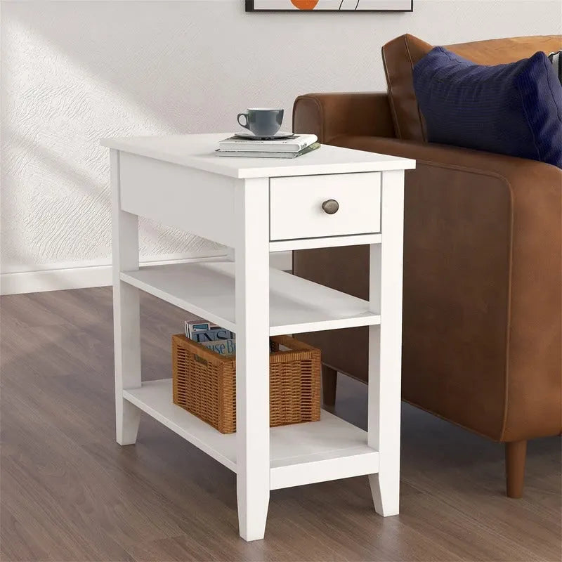 Compact End Table with Drawer and Shelf - Dimensions: 11.22D x 23.62W x 24.02H 11