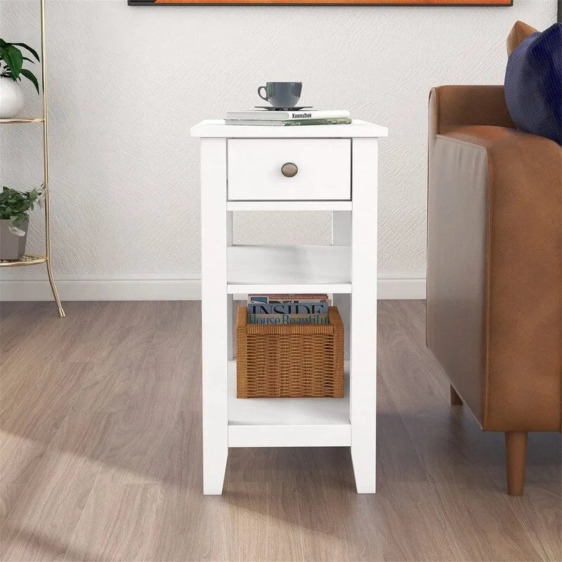 Compact End Table with Drawer and Shelf - Dimensions: 11.22D x 23.62W x 24.02H 12