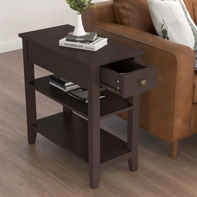 Compact End Table with Drawer and Shelf - Dimensions: 11.22D x 23.62W x 24.02H 14