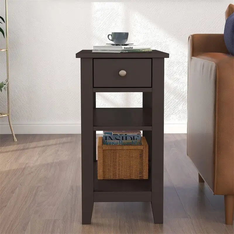 Compact End Table with Drawer and Shelf - Dimensions: 11.22D x 23.62W x 24.02H 15