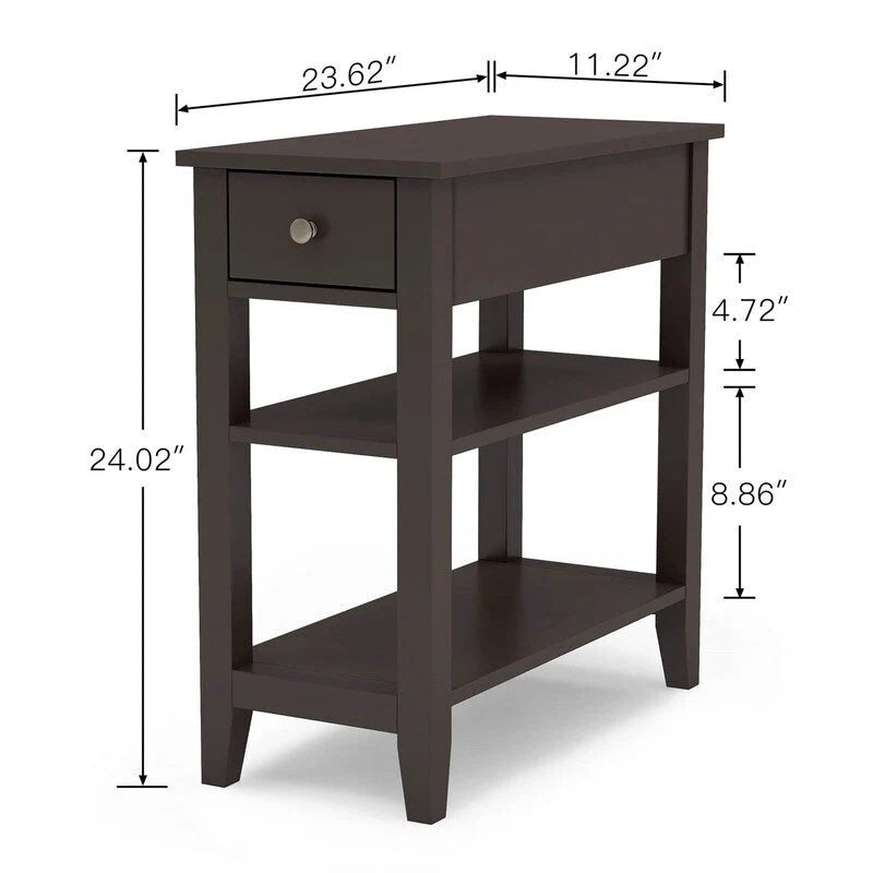 Compact End Table with Drawer and Shelf - Dimensions: 11.22D x 23.62W x 24.02H 17