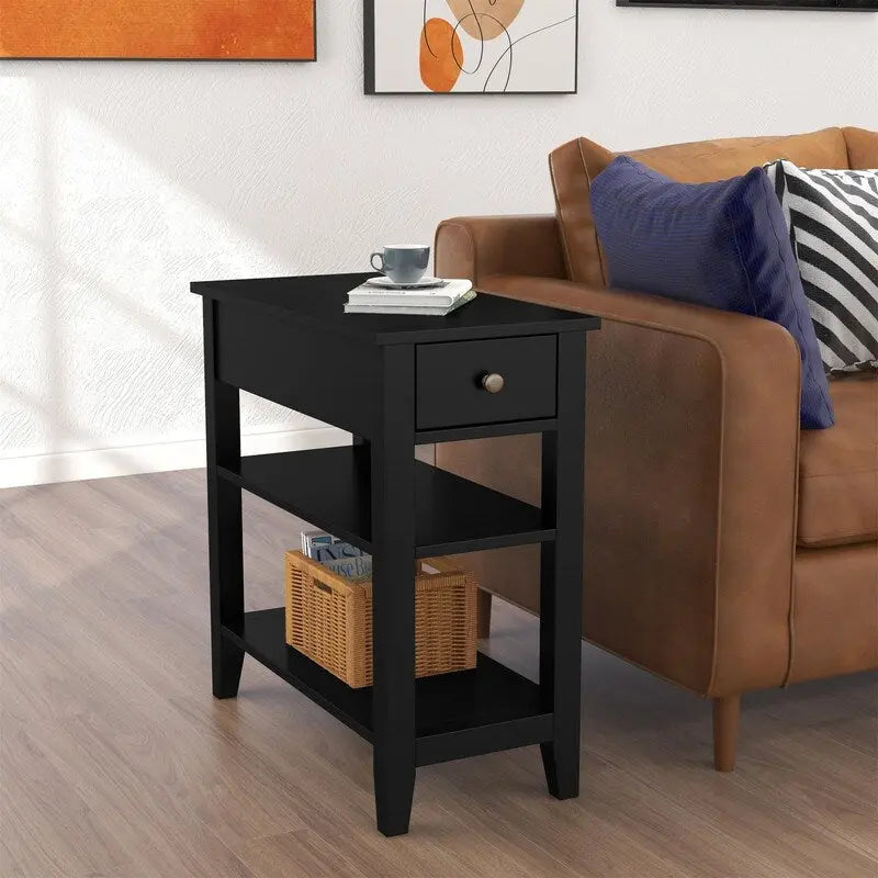 Compact End Table with Drawer and Shelf - Dimensions: 11.22D x 23.62W x 24.02H 19