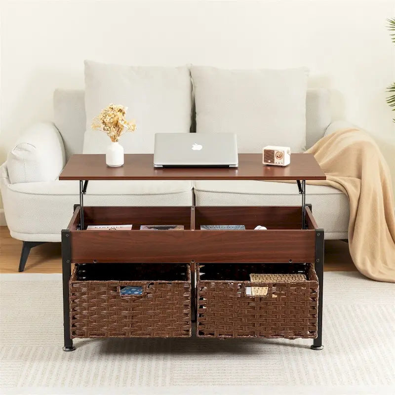 Metal Coffee Table with Lift-Top and Concealed Storage 2