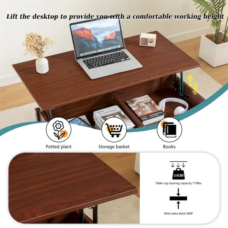 Metal Coffee Table with Lift-Top and Concealed Storage 5