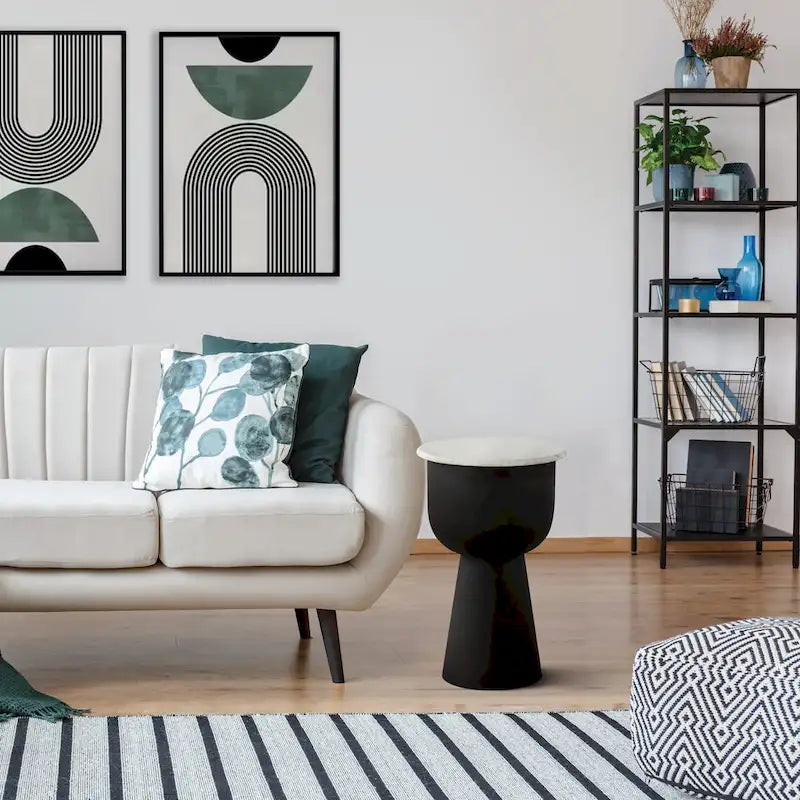 NILA Modern Black Side Table with White Marble Top - Stylish Accent for Living Room & Bedroom 2