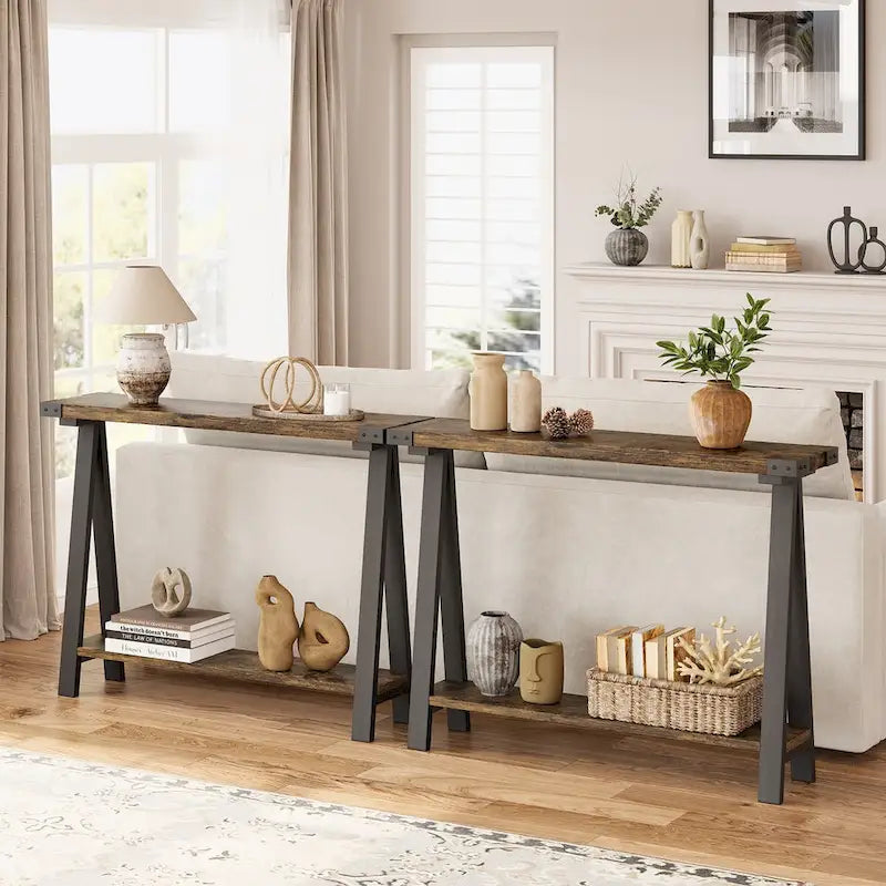 2-Tier Entryway Sofa Table with Storage Shelf 12