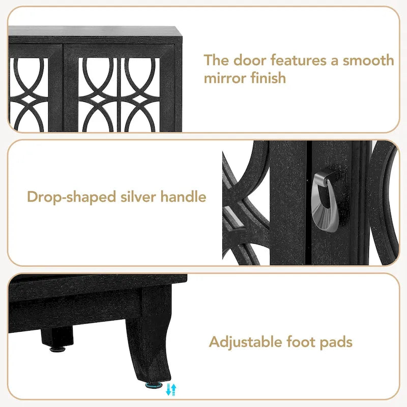 Mirrored Buffet Cabinet with Glass Doors and Silver Handles - 3-Door Sideboard for Living Room, Hallway, and Dining Room 23