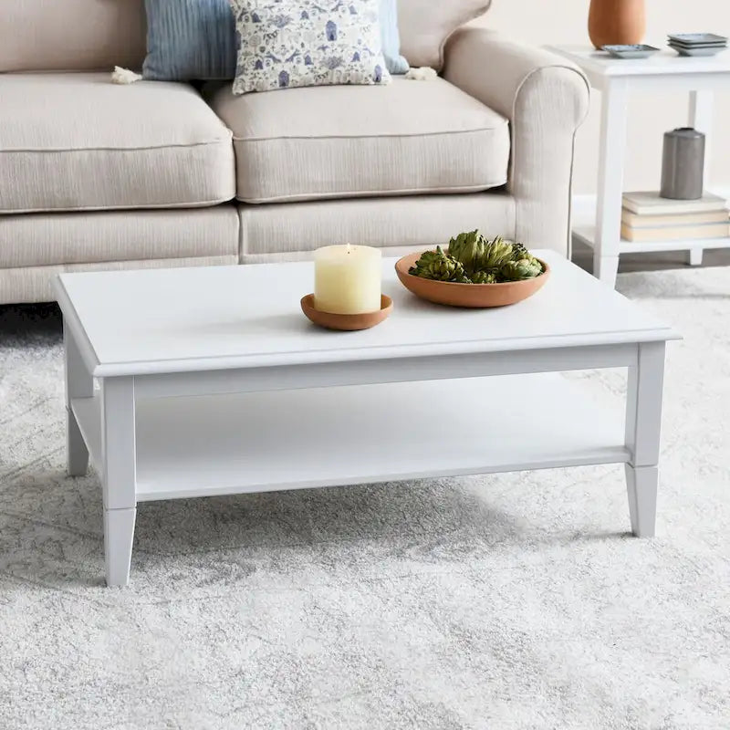 Storage Shelf Coffee Table with Sturdy Solid Wood Legs 2