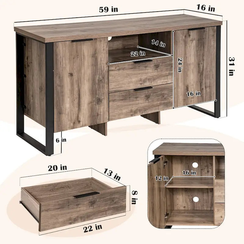 2-Door, 2-Drawer Storage Cabinet and TV Stand 6