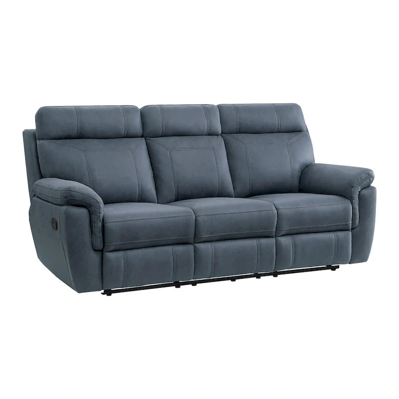 Cliff 85-Inch Blue Microfiber Manual Reclining Sofa with Solid Wood and Metal Frame 2