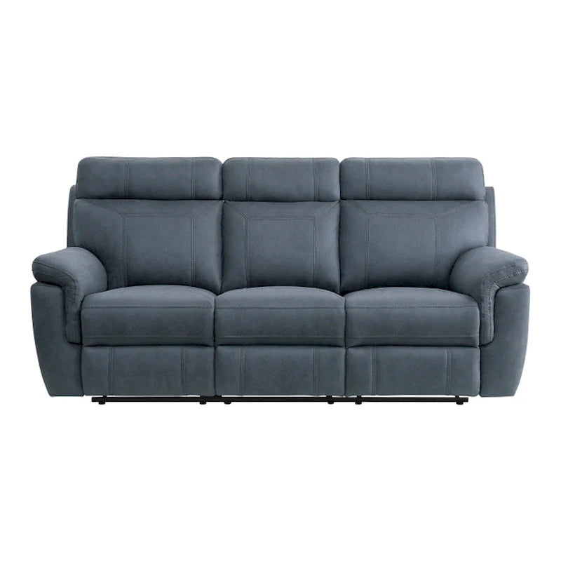 Cliff 85-Inch Blue Microfiber Manual Reclining Sofa with Solid Wood and Metal Frame 3