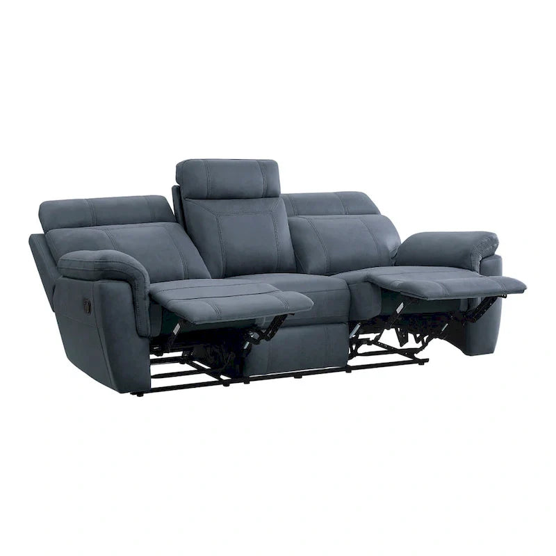 Cliff 85-Inch Blue Microfiber Manual Reclining Sofa with Solid Wood and Metal Frame 4