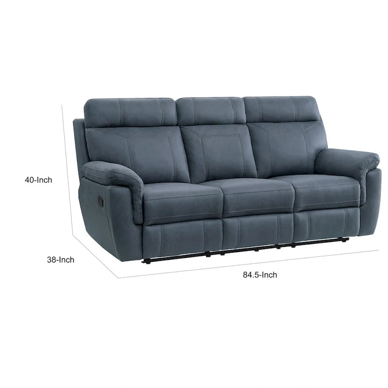 Cliff 85-Inch Blue Microfiber Manual Reclining Sofa with Solid Wood and Metal Frame 6