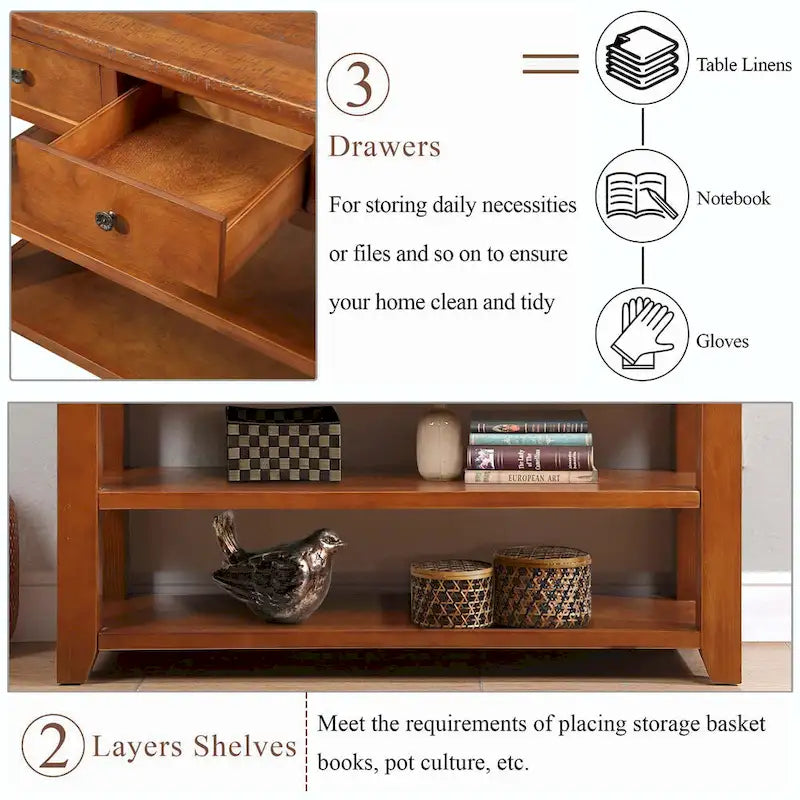 48-Inch Solid Pine Wood Console Table 5