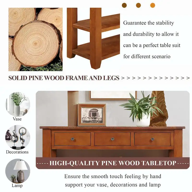 48-Inch Solid Pine Wood Console Table 7