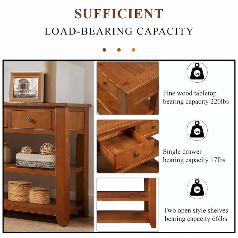 48-Inch Solid Pine Wood Console Table 8