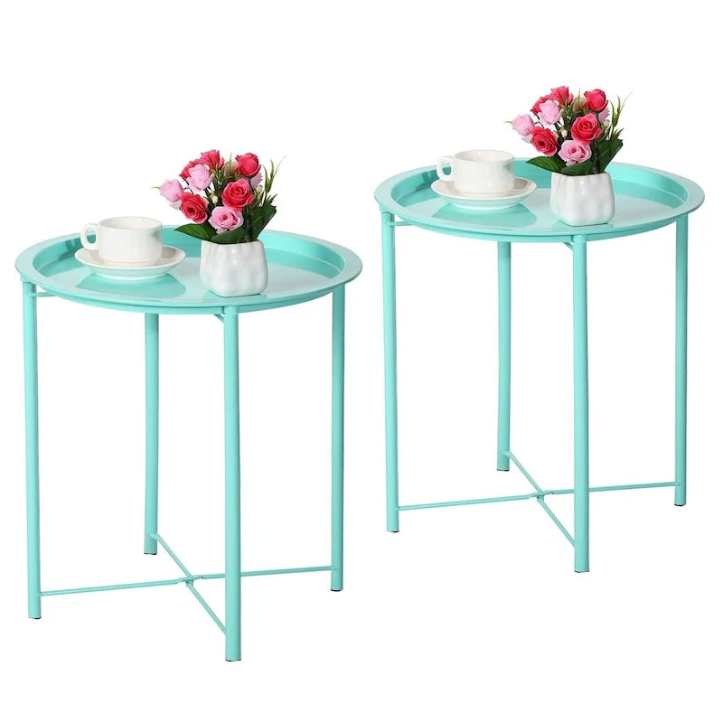Javlergo Set of 2 Folding Round Steel TV Tray Tables - Compact Side Tables, No Assembly Needed - Dimensions: 18.5 x 18.5 x 19.7 in 37