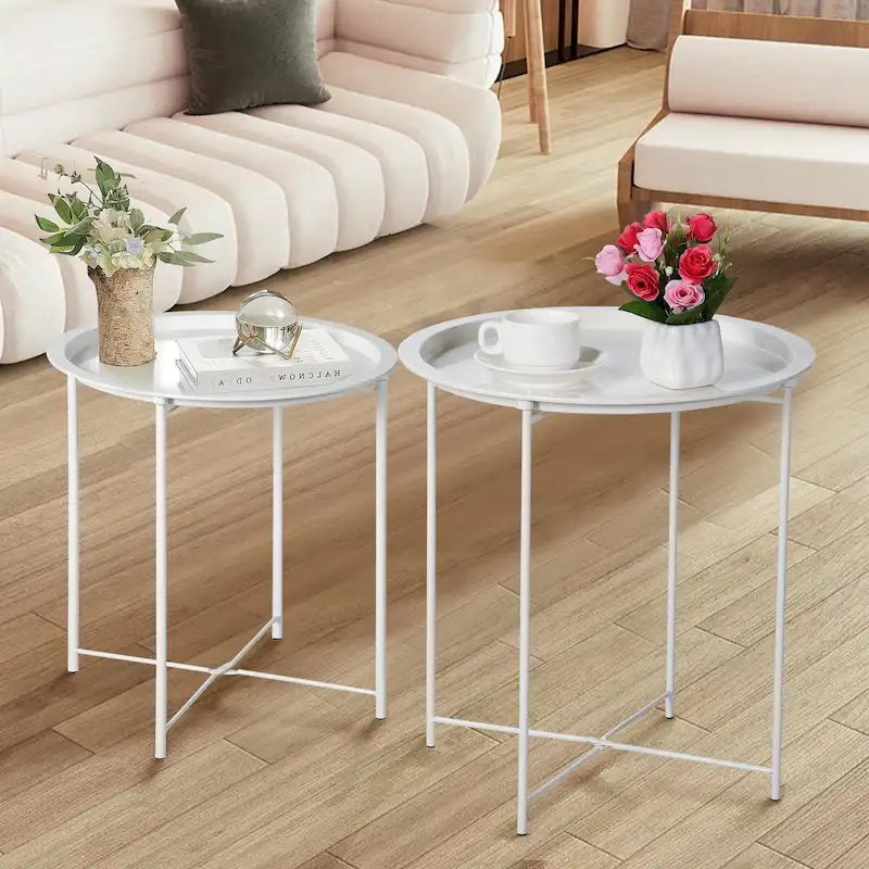 Javlergo Set of 2 Folding Round Steel TV Tray Tables - Compact Side Tables, No Assembly Needed - Dimensions: 18.5 x 18.5 x 19.7 in 38