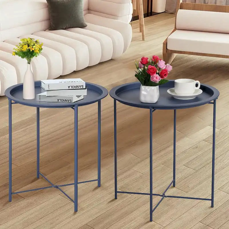 Javlergo Set of 2 Folding Round Steel TV Tray Tables - Compact Side Tables, No Assembly Needed - Dimensions: 18.5 x 18.5 x 19.7 in 39