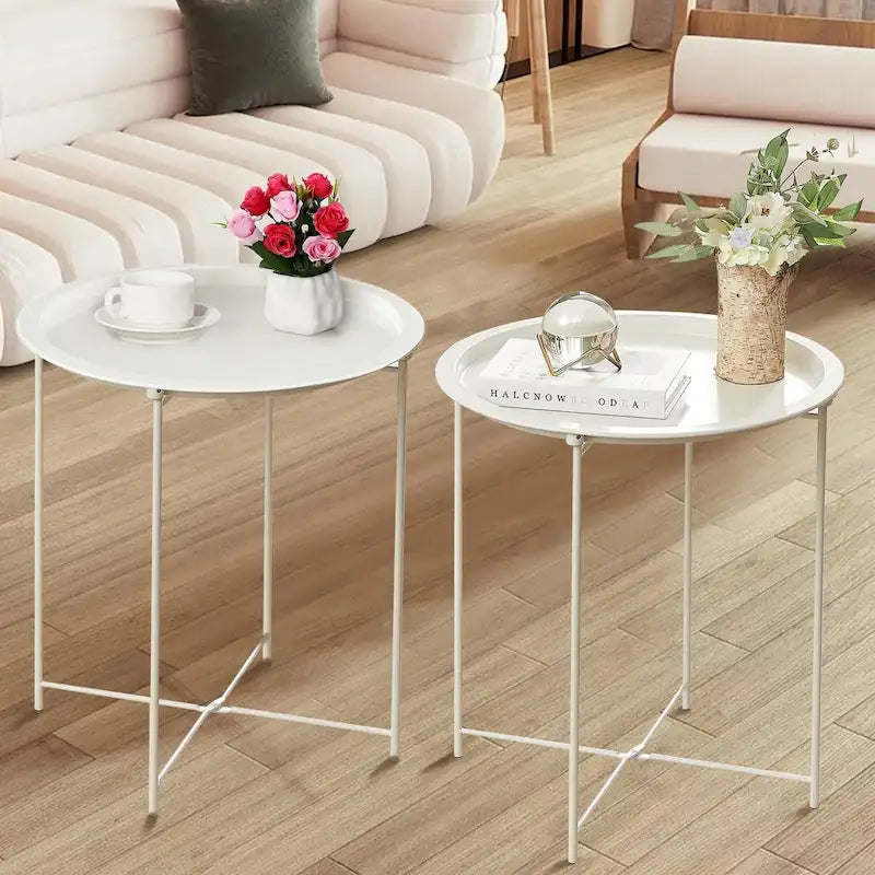 Javlergo Set of 2 Folding Round Steel TV Tray Tables - Compact Side Tables, No Assembly Needed - Dimensions: 18.5 x 18.5 x 19.7 in 1