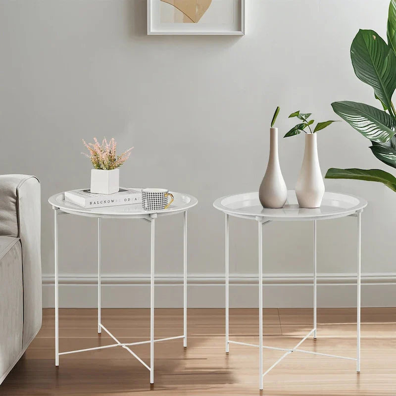 Javlergo Set of 2 Folding Round Steel TV Tray Tables - Compact Side Tables, No Assembly Needed - Dimensions: 18.5 x 18.5 x 19.7 in 2