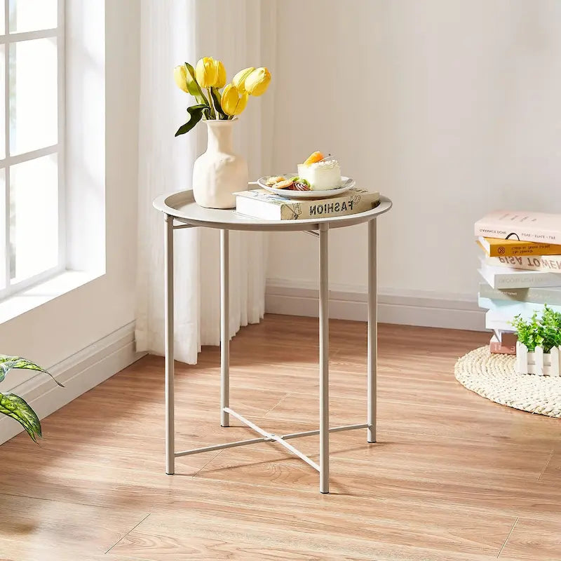 Javlergo Set of 2 Folding Round Steel TV Tray Tables - Compact Side Tables, No Assembly Needed - Dimensions: 18.5 x 18.5 x 19.7 in 4