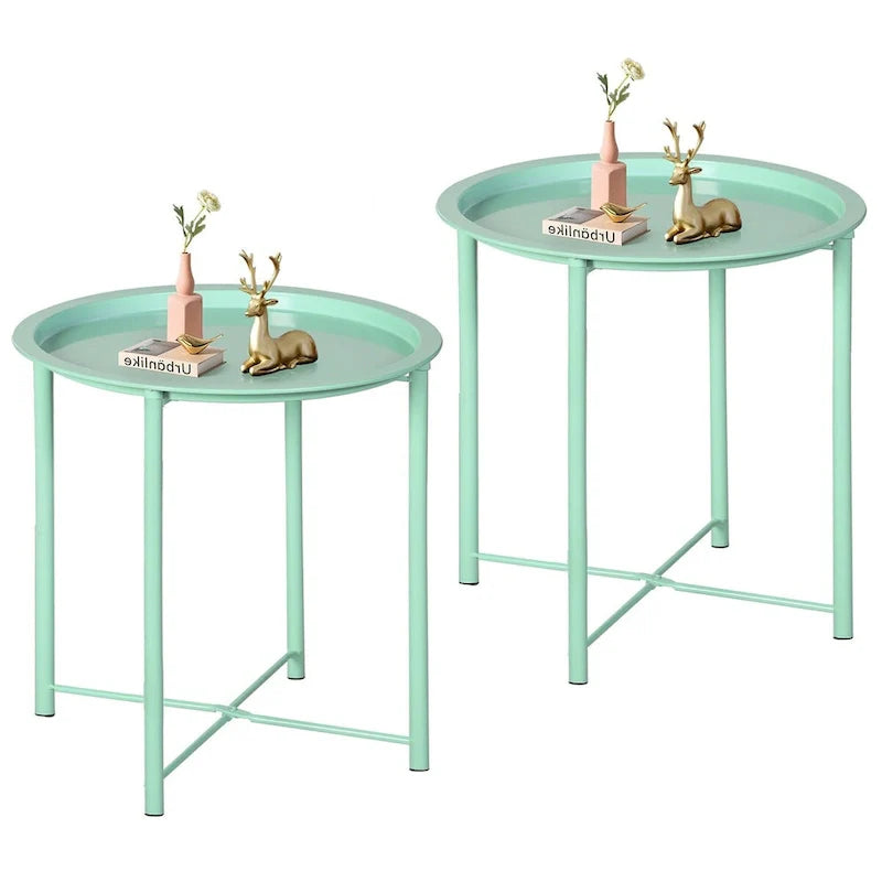Javlergo Set of 2 Folding Round Steel TV Tray Tables - Compact Side Tables, No Assembly Needed - Dimensions: 18.5 x 18.5 x 19.7 in 9