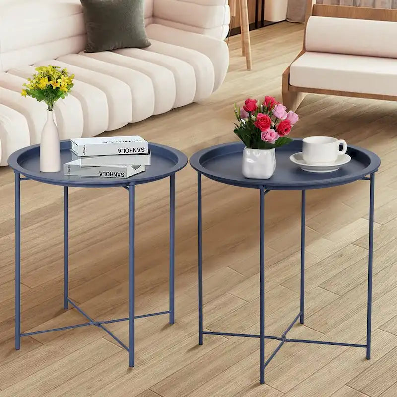 Javlergo Set of 2 Folding Round Steel TV Tray Tables - Compact Side Tables, No Assembly Needed - Dimensions: 18.5 x 18.5 x 19.7 in 10