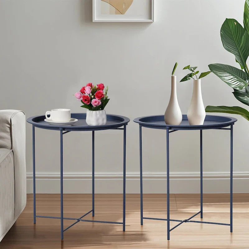 Javlergo Set of 2 Folding Round Steel TV Tray Tables - Compact Side Tables, No Assembly Needed - Dimensions: 18.5 x 18.5 x 19.7 in 11