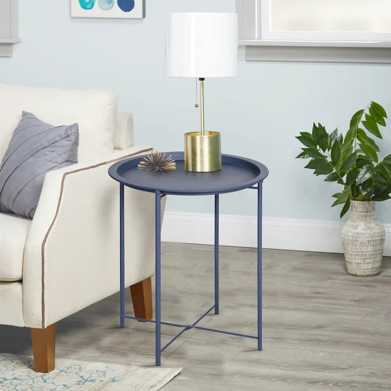 Javlergo Set of 2 Folding Round Steel TV Tray Tables - Compact Side Tables, No Assembly Needed - Dimensions: 18.5 x 18.5 x 19.7 in 12