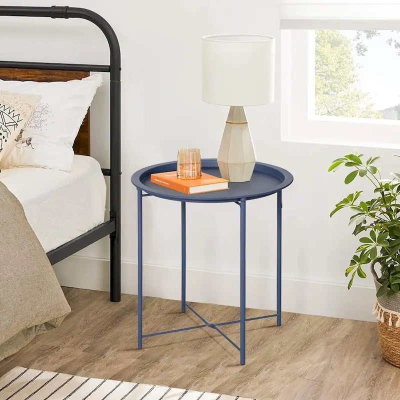 Javlergo Set of 2 Folding Round Steel TV Tray Tables - Compact Side Tables, No Assembly Needed - Dimensions: 18.5 x 18.5 x 19.7 in 13